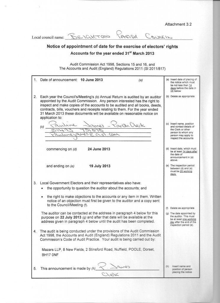 2013 notice of audit